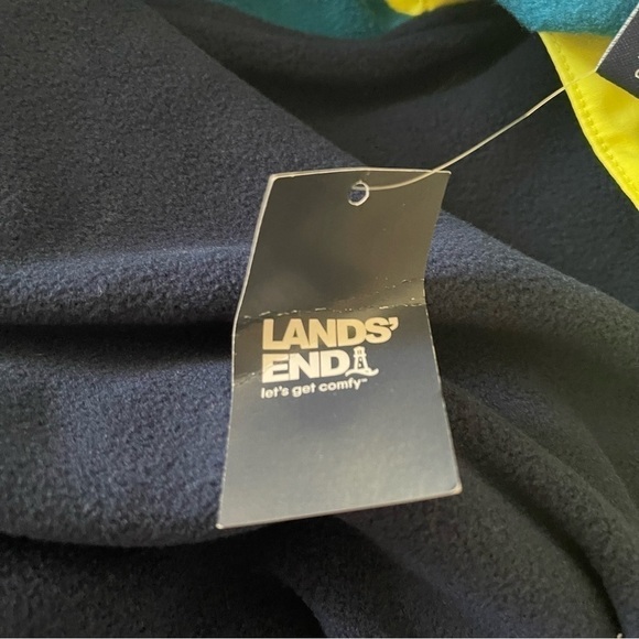 NWT Lands End Men’s Colorblock Pullover Snap Button Fleece Size Medium Navy Teal - Picture 5 of 11